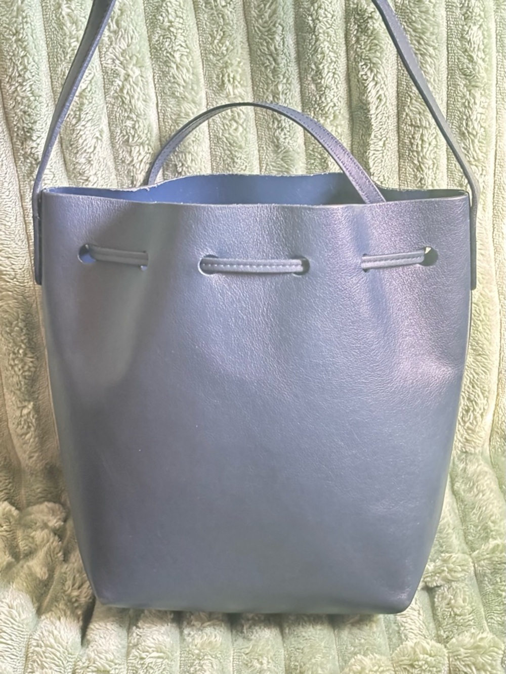 MANSUR GAVRIEL NAVY BLUE LEATHER MINI BUCKET BAG with WALLET - Picture 10 of 14